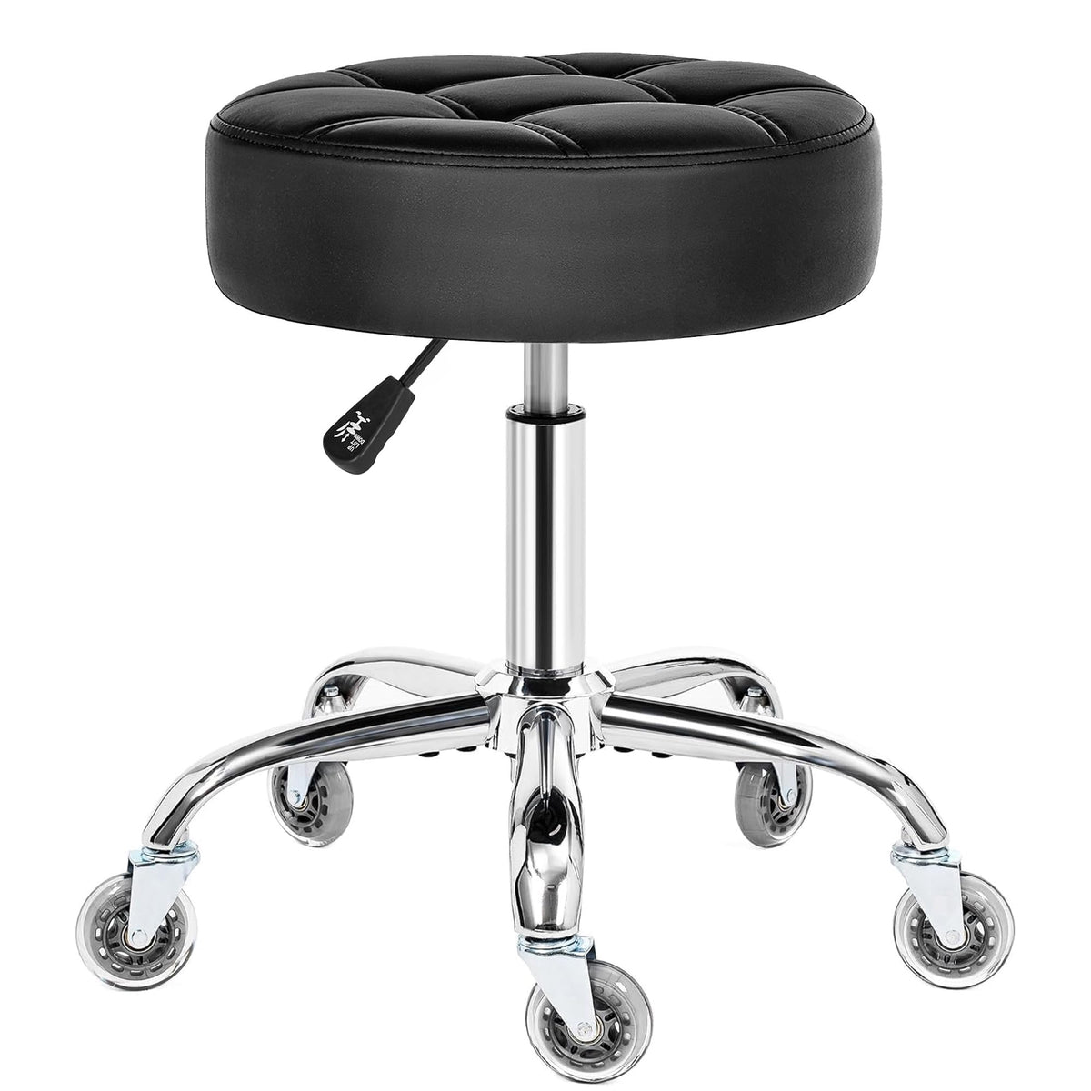 BEWISHOME rolling stool black seat closeup highlights plush 4 inch cushion for comfort