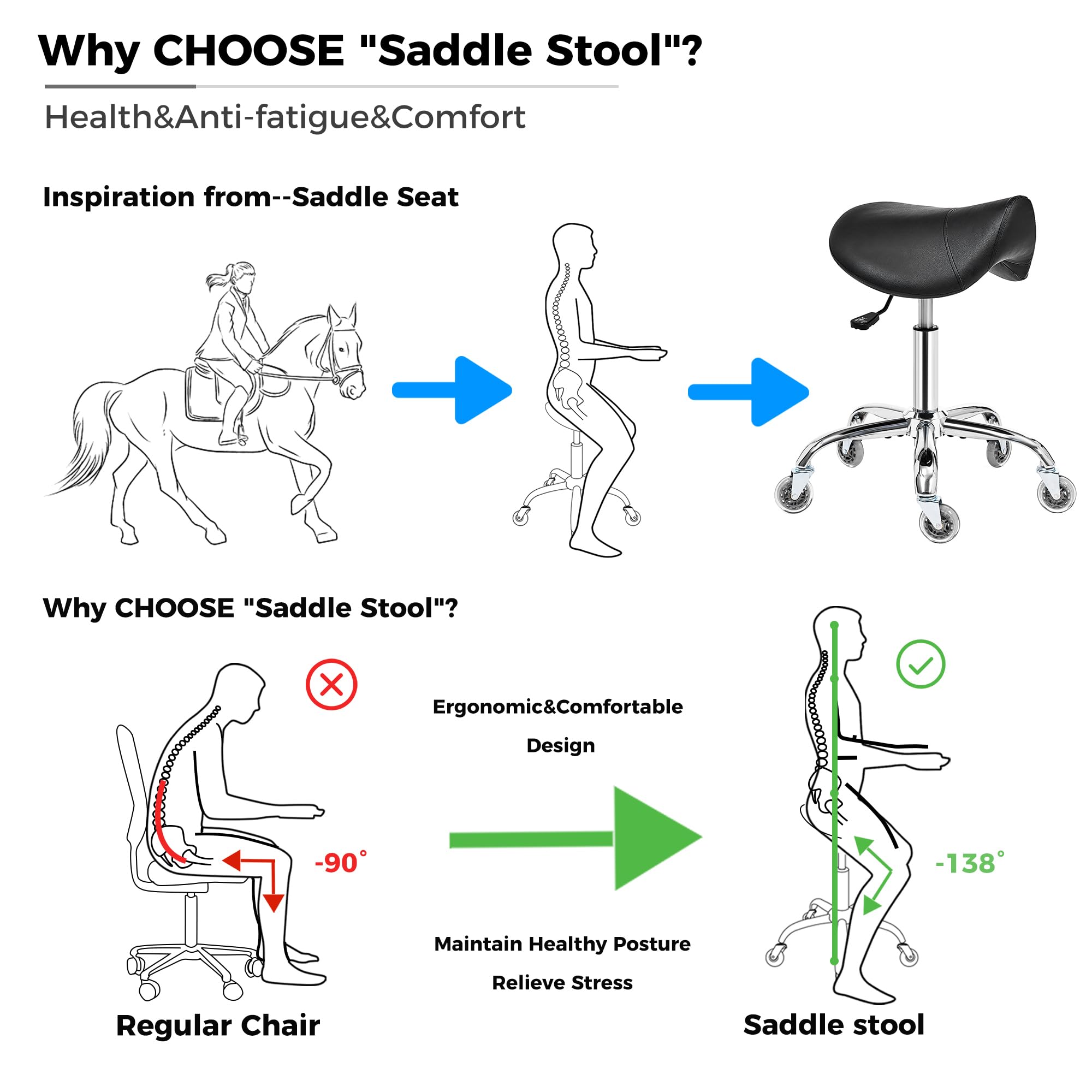 BEWISHOME saddle stool in beauty salon use promotes comfortable posture