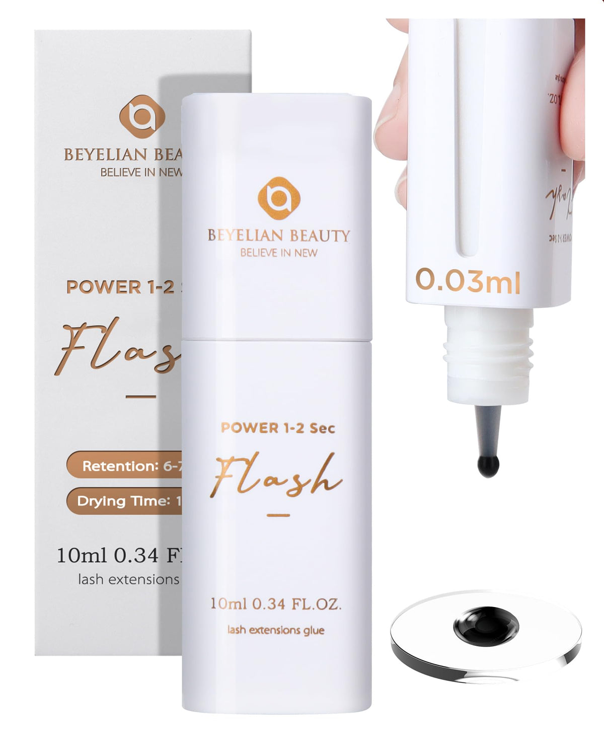 BEYELIAN eyelash-extension glue smart-drop bottle shows precise 0.03 ml dispensing for professionals.