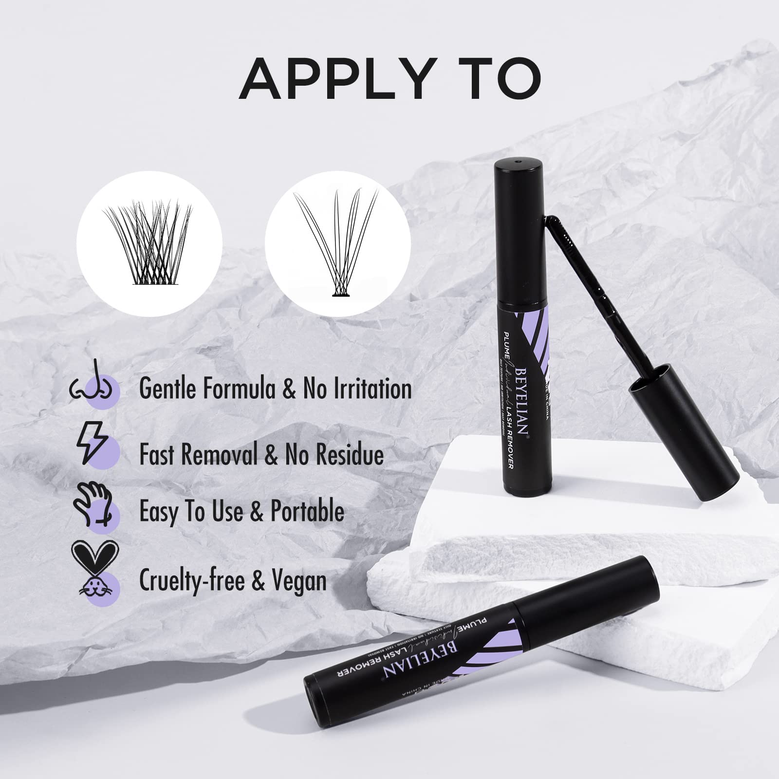 BEYELIAN applying-on-lashes demonstrates simple wait-and-brush removal steps.