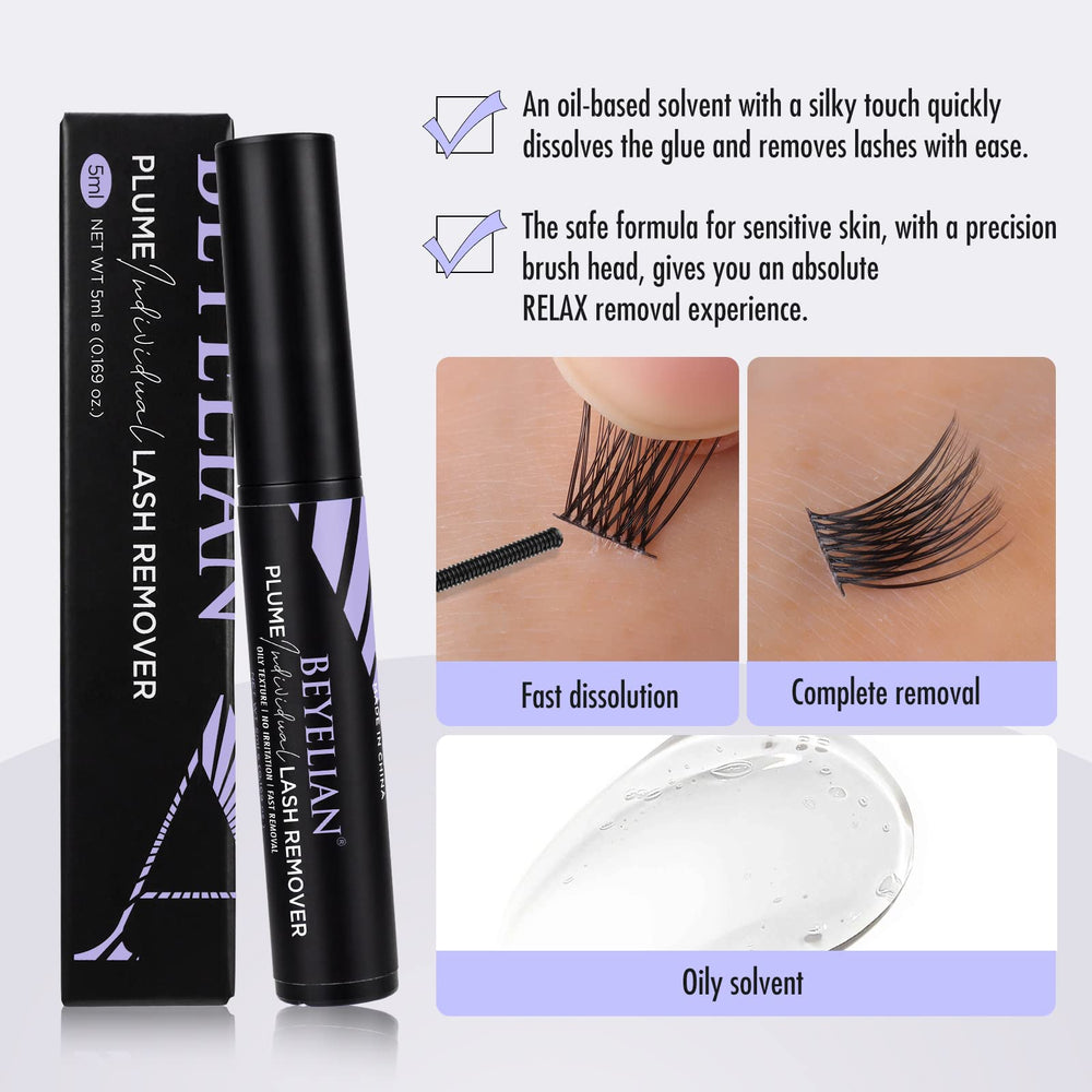 BEYELIAN Lash Remover oily-texture closeup highlights deep cleaning potential.