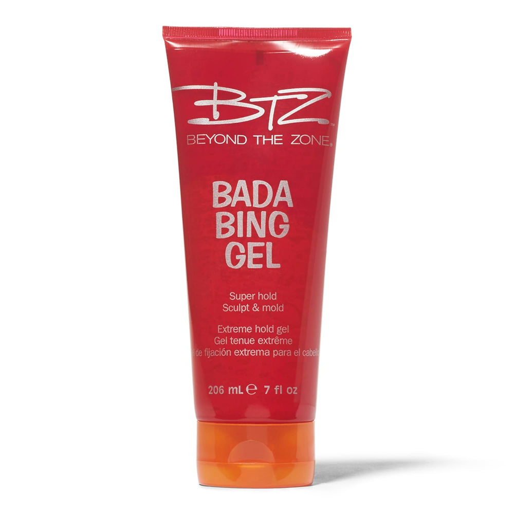 Beyond the Zone Bada Bing Extreme Hold Gel bottle pour showing long-lasting hold and sleek shine.