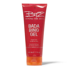 Beyond the Zone Bada Bing Extreme Hold Gel bottle pour showing long-lasting hold and sleek shine.