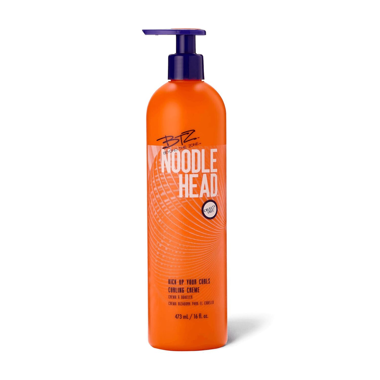 Beyond the Zone curling creme bottle showing defined curls and frizz control.