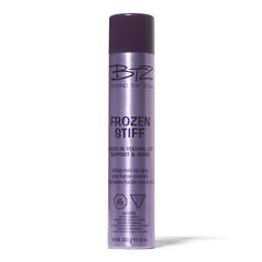 Beyond the Zone Frozen Stiff bottle highlights humidity-resistant hold for humid-day styling.
