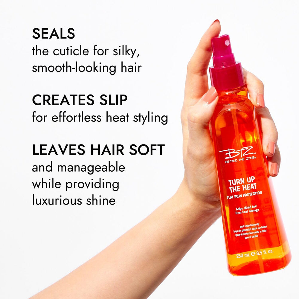 Beyond the Zone Turn Up The Heat mist on hair provides slip for easy styling
