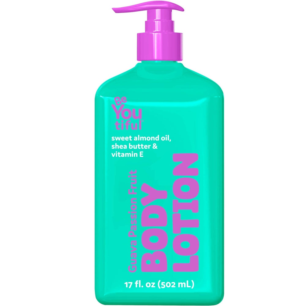 BeYoutiful Guava Passion Fruit Body Lotion bottle 17 oz with easy pump for quick hydration