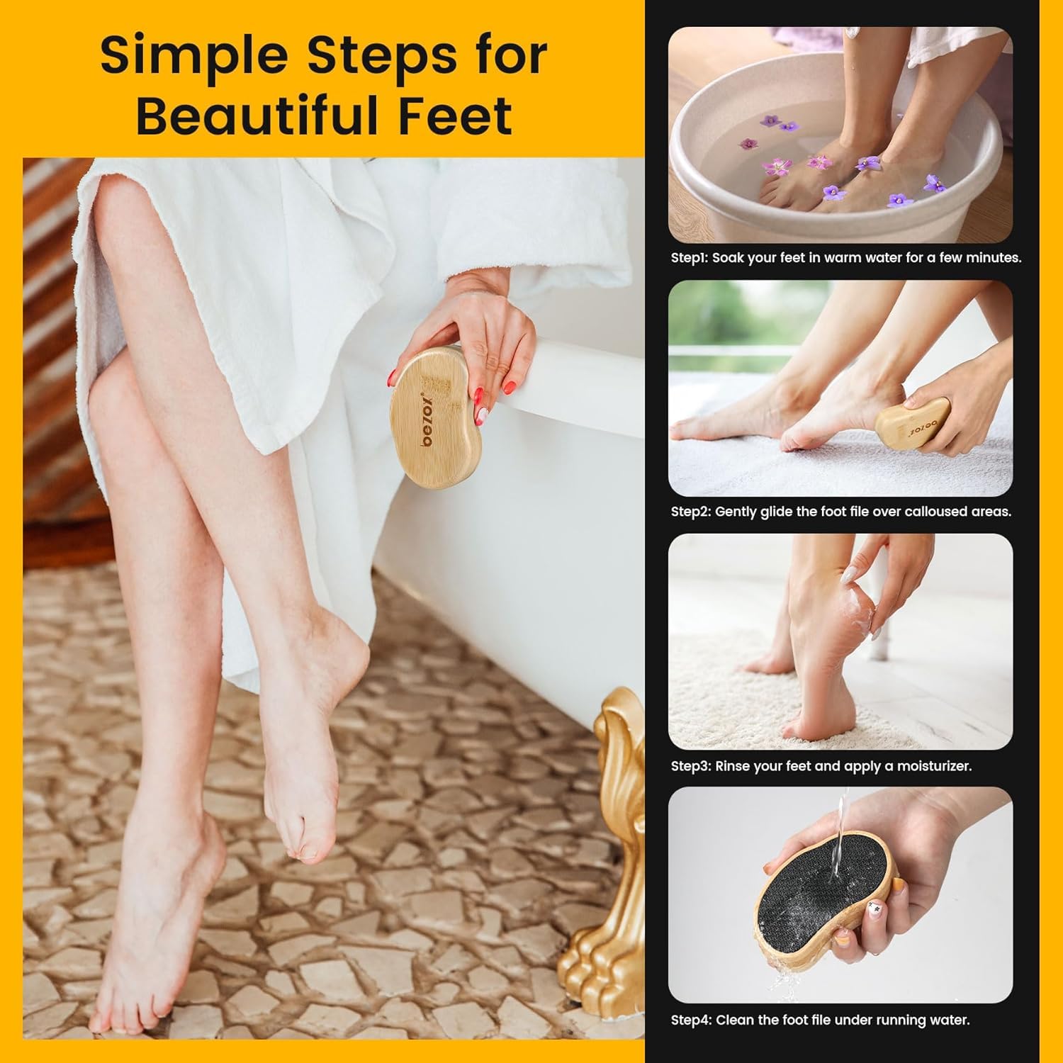BEZOX eco-friendly bamboo packaging reflects sustainable foot-care product values.