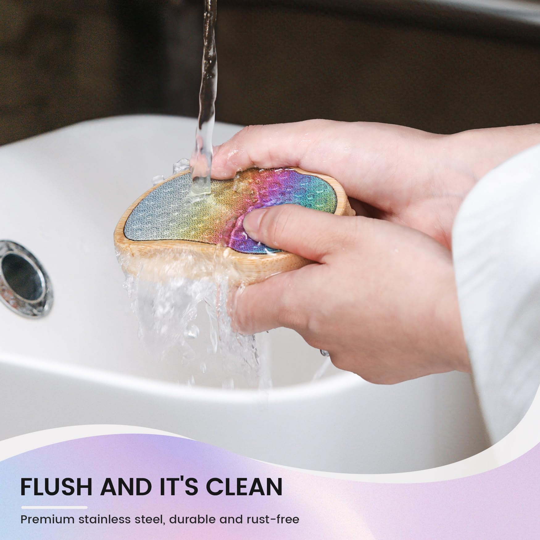 BEZOX Rainbow Foot File being rinsed for easy cleaning after use.
