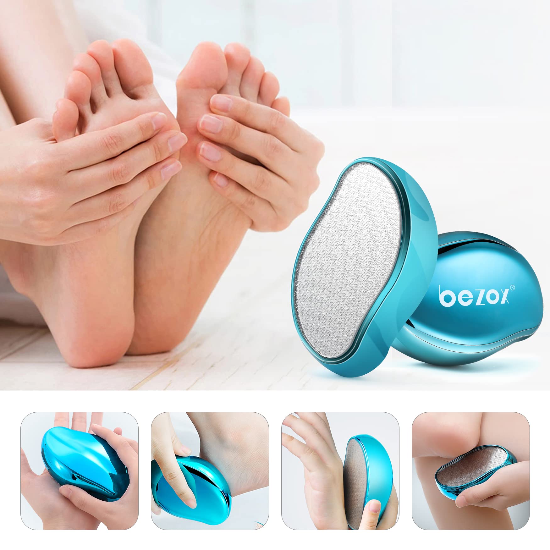 BEZOX Glass Foot File wide scrubbing surface ensures even coverage on heels and soles.