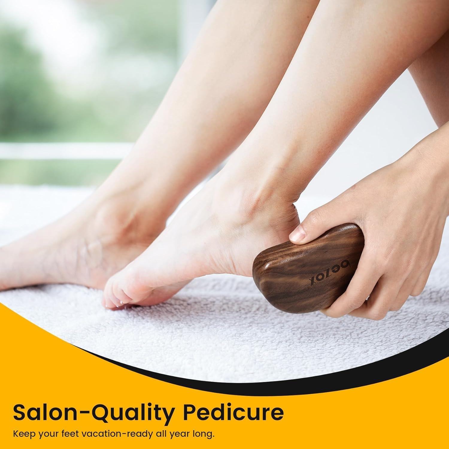 BEZOX Glass Foot Scrubber walnut handle for eco-friendly, comfortable grip during use
