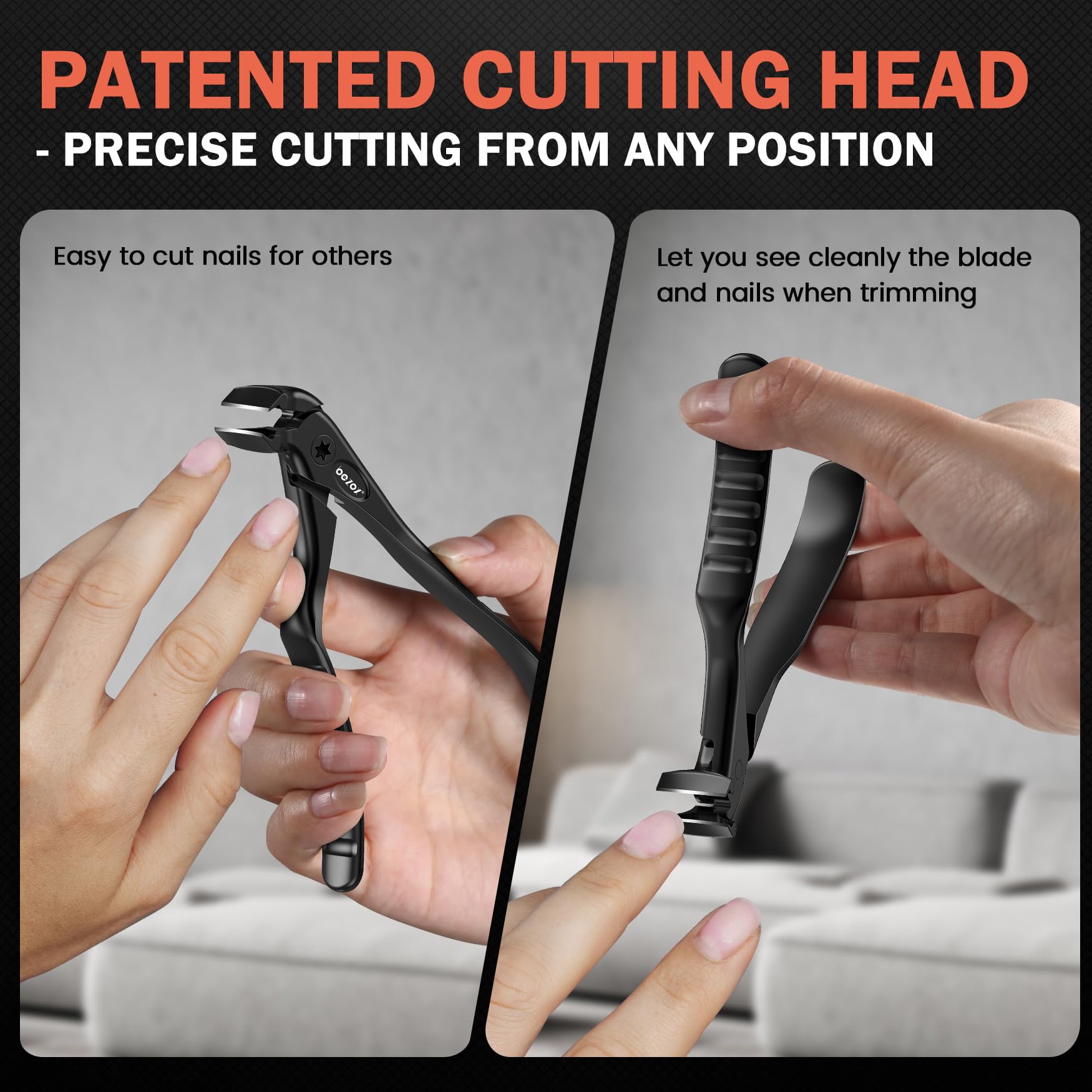 BEZOX long-handled nail clippers improve reach and reduce bending.