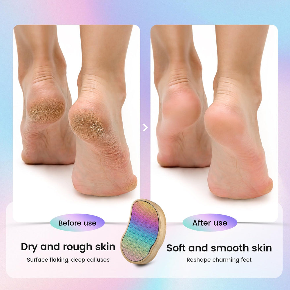 BEZOX Rainbow Foot File bamboo handle model demonstrating ergonomic grip.