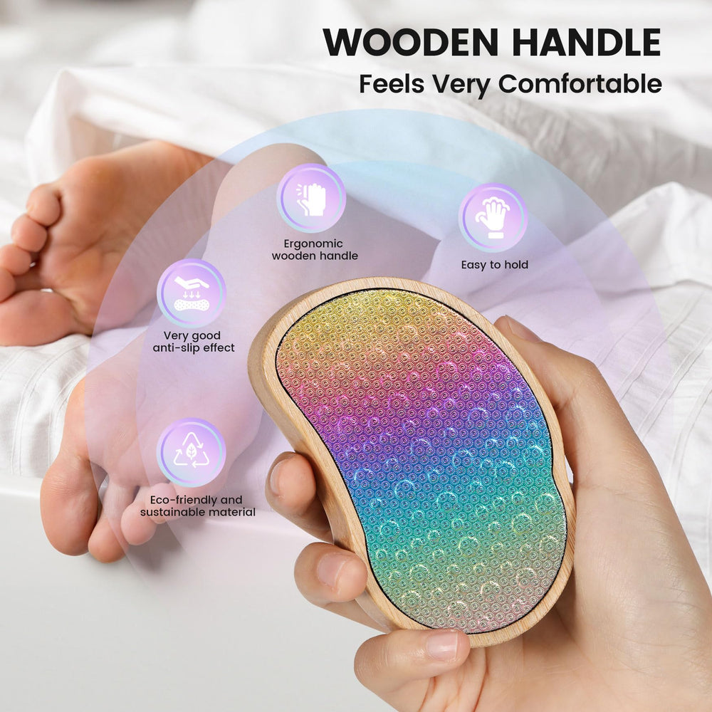 BEZOX Rainbow Foot File in hand illustrating comfortable grip and leverage.