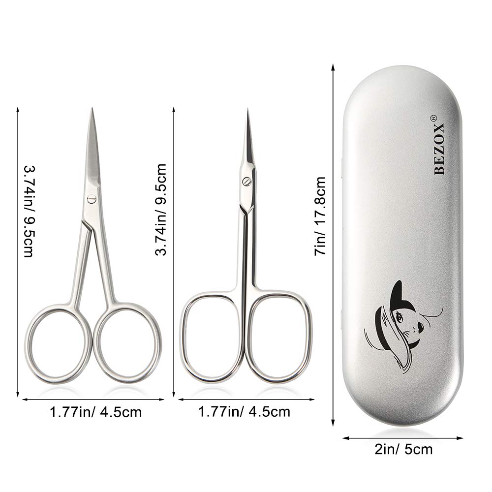 BEZOX small scissors curved blade close-up ideal for shaping eyebrows and lashes.