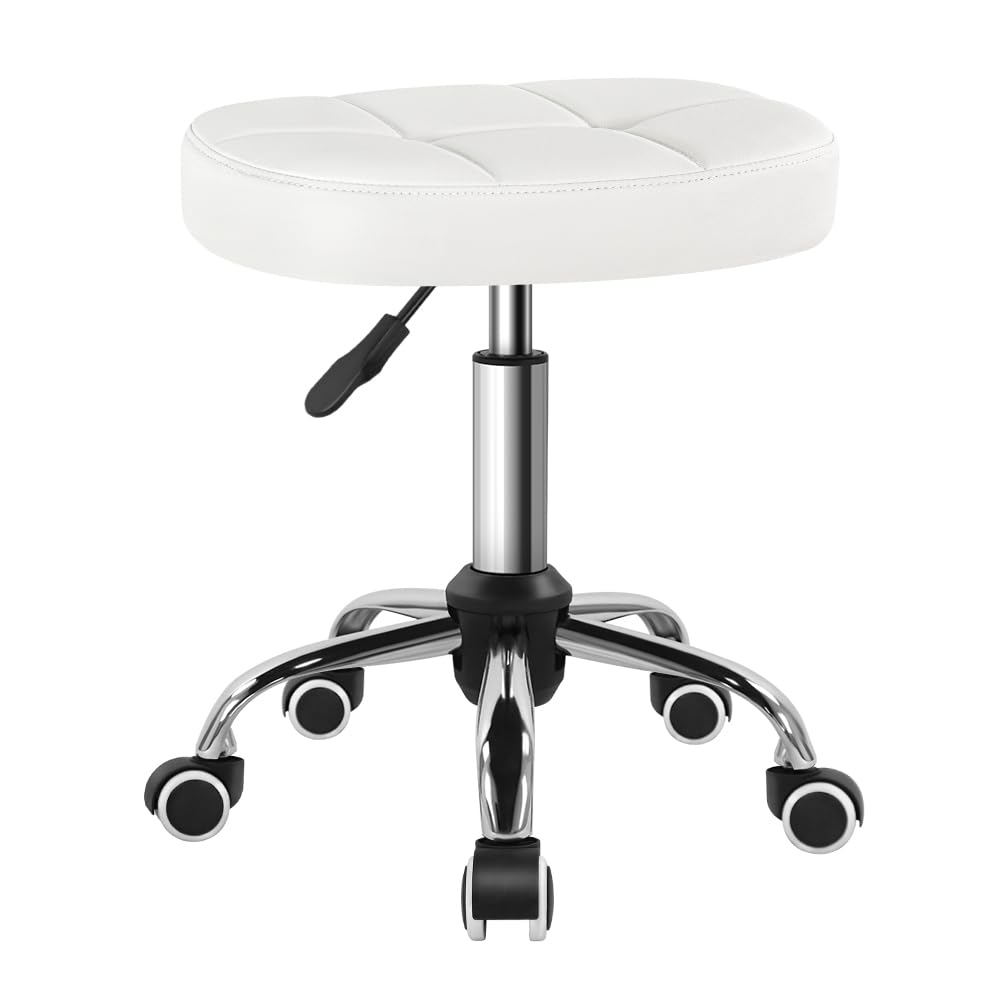 BFTOU white 6-square lattice PU stool front view for versatile spa seating
