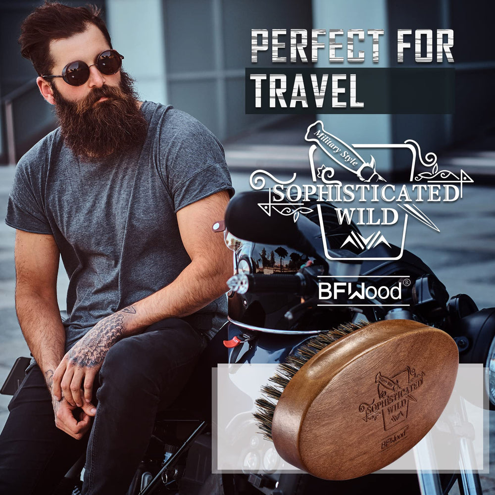 BFWood black-box packaging photo signals premium, gift-ready beard care.