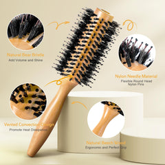 BFWood vented design round brush speeds heat dissipation during blow drying.
