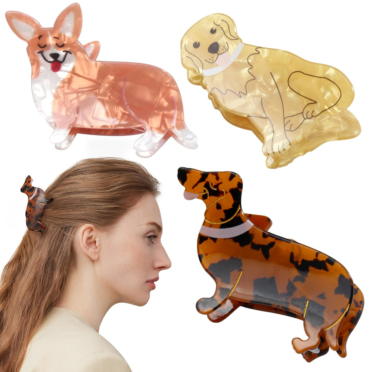 Bgffuy dachshund hair clip in glossy cellulose acetate adds playful style