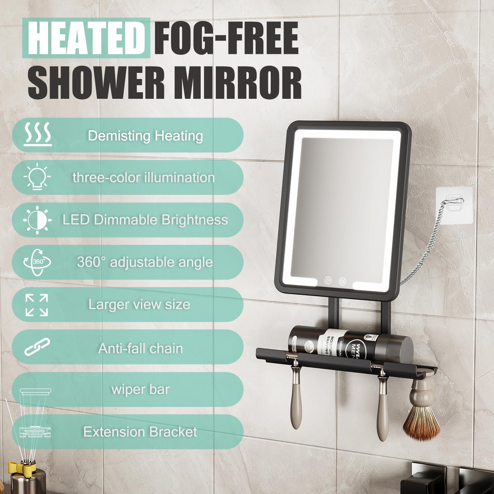 BGick 360-degree rotation mirror offers flexible angles during grooming.