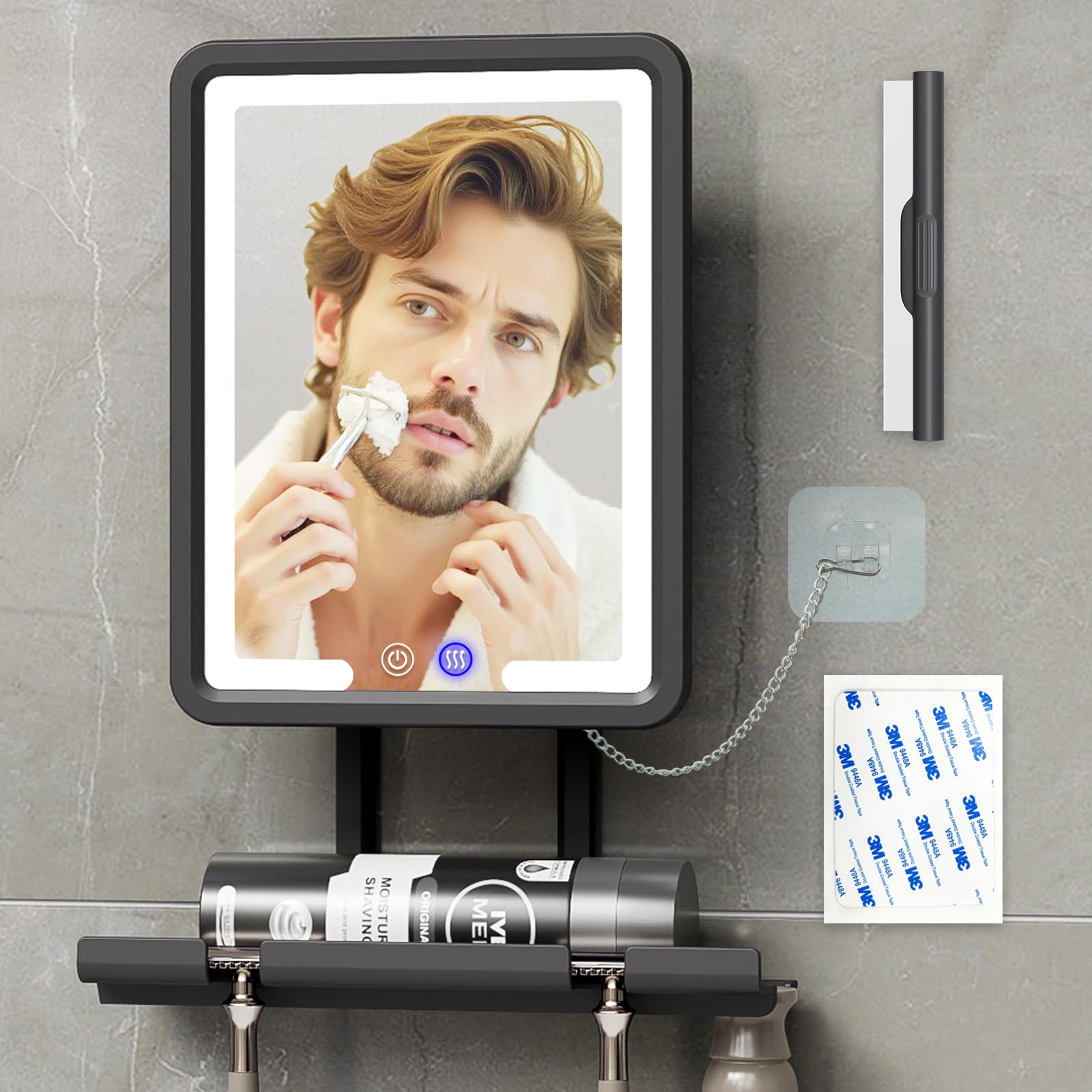 BGick lighted anti-fog shower mirror provides fog-free shaving visibility in the shower.