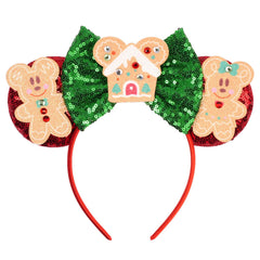 bianbaistar gingerbread mouse ears headband front view with red sequins for festive party wear