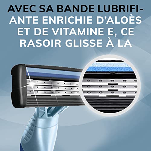 BIC Flex 3 Titanium razor Aloe and Vitamin E lubricating strip detail.