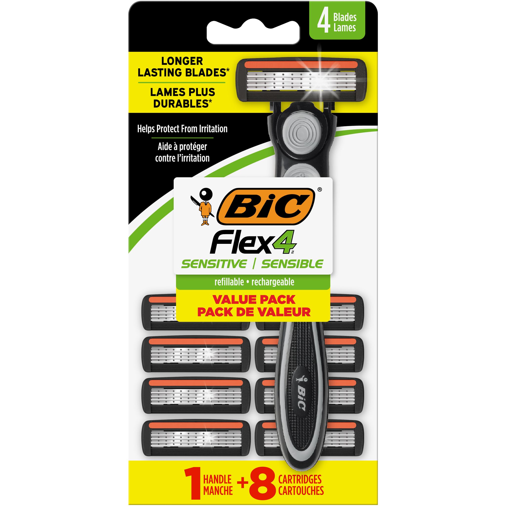 BIC Flex 4 handle with ergonomic anti-slip grip for comfortable shaving.