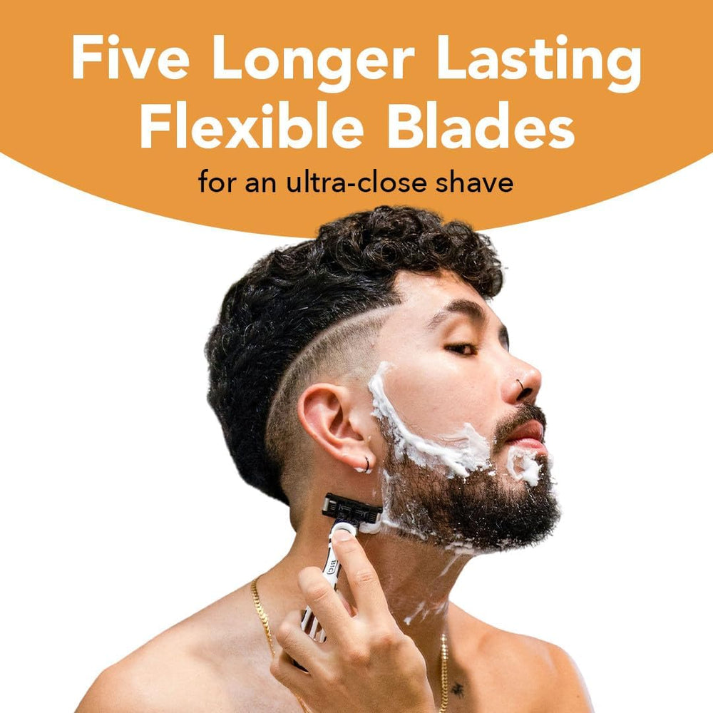 BIC Flex 5 Sensitive precision edge reaching under nose and sideburns.