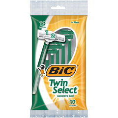 BIC Men's Twin Select travel-friendly razor pictured with gym bag for quick touch-ups.