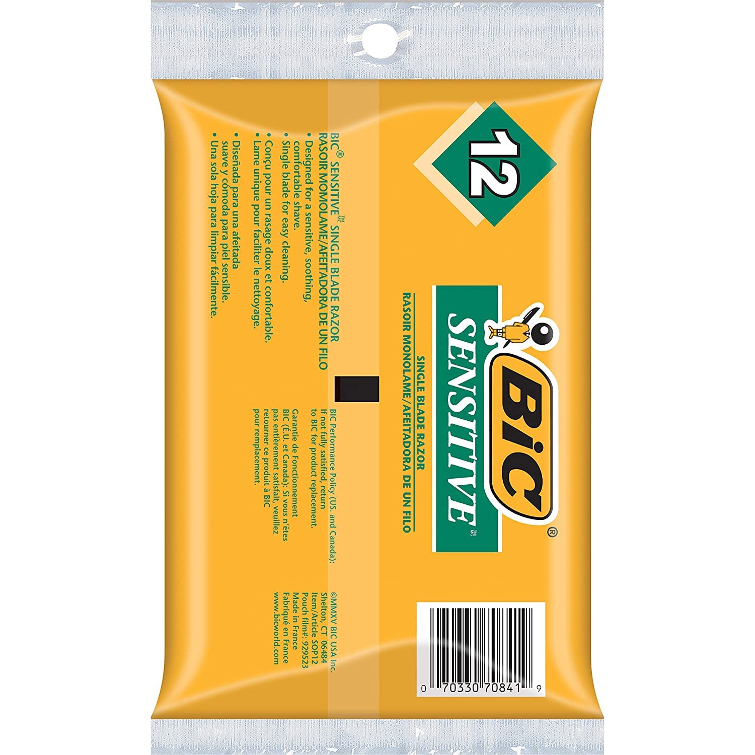 BIC single blade sensitive skin shaver disposable razor pack ready for quick daily use.