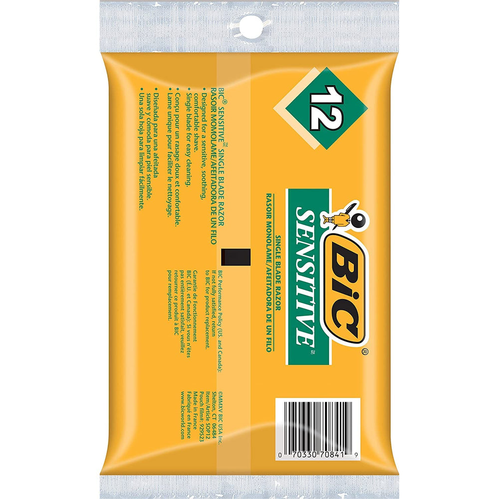 BIC single blade sensitive skin shaver disposable razor pack ready for quick daily use.