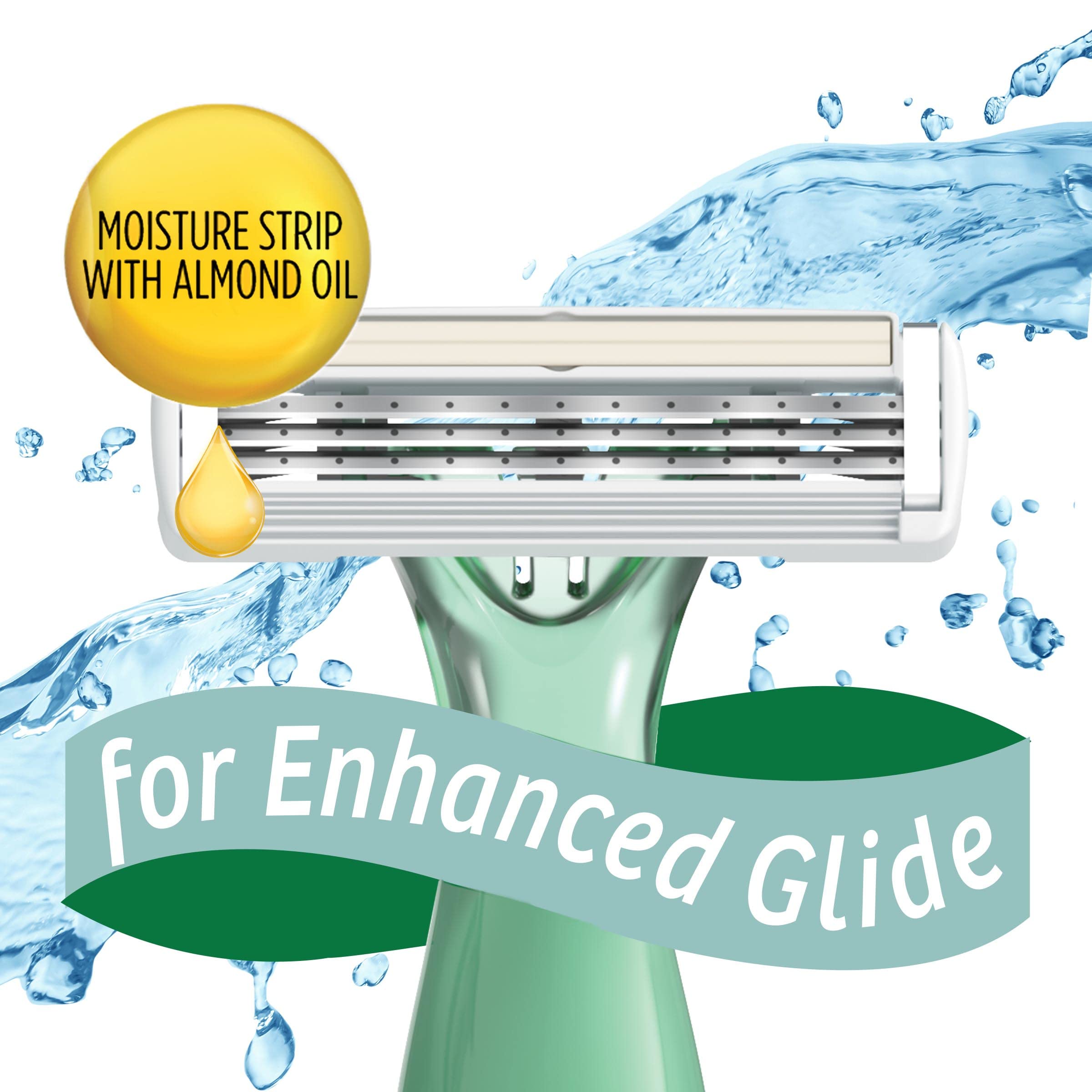 Moisture strip enriched with almond oil on BIC Soleil Escape razor for gentle lubrication.