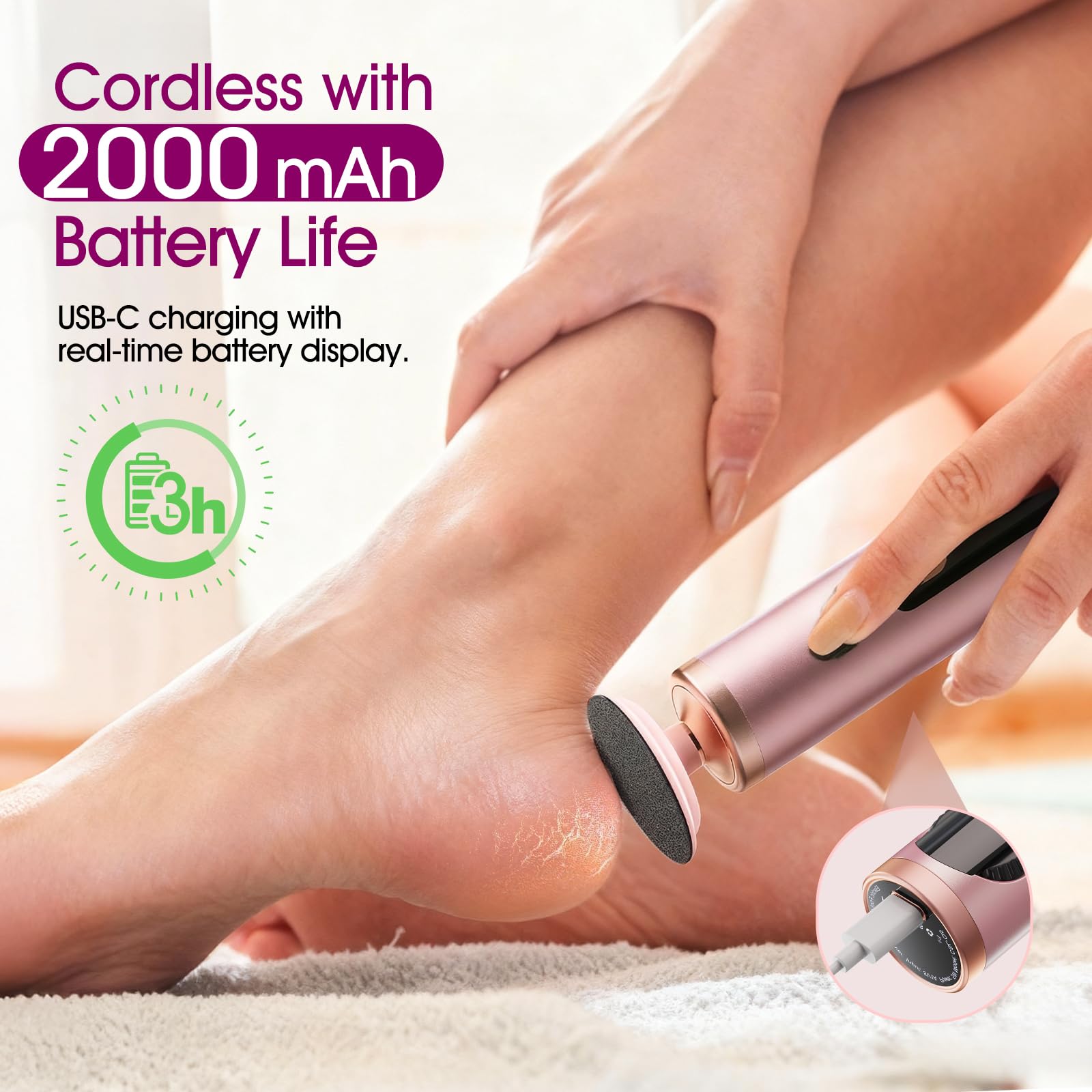 Bicboz foot care remover charging LED display shows battery status clearly