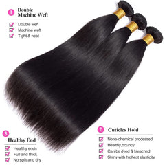 BICNGA straight hair bundles with 4x4 HD lace closure for natural part.