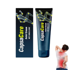 Bicotand CapsCare Relief Cream bottle demonstrates easy massage for targeted relief.