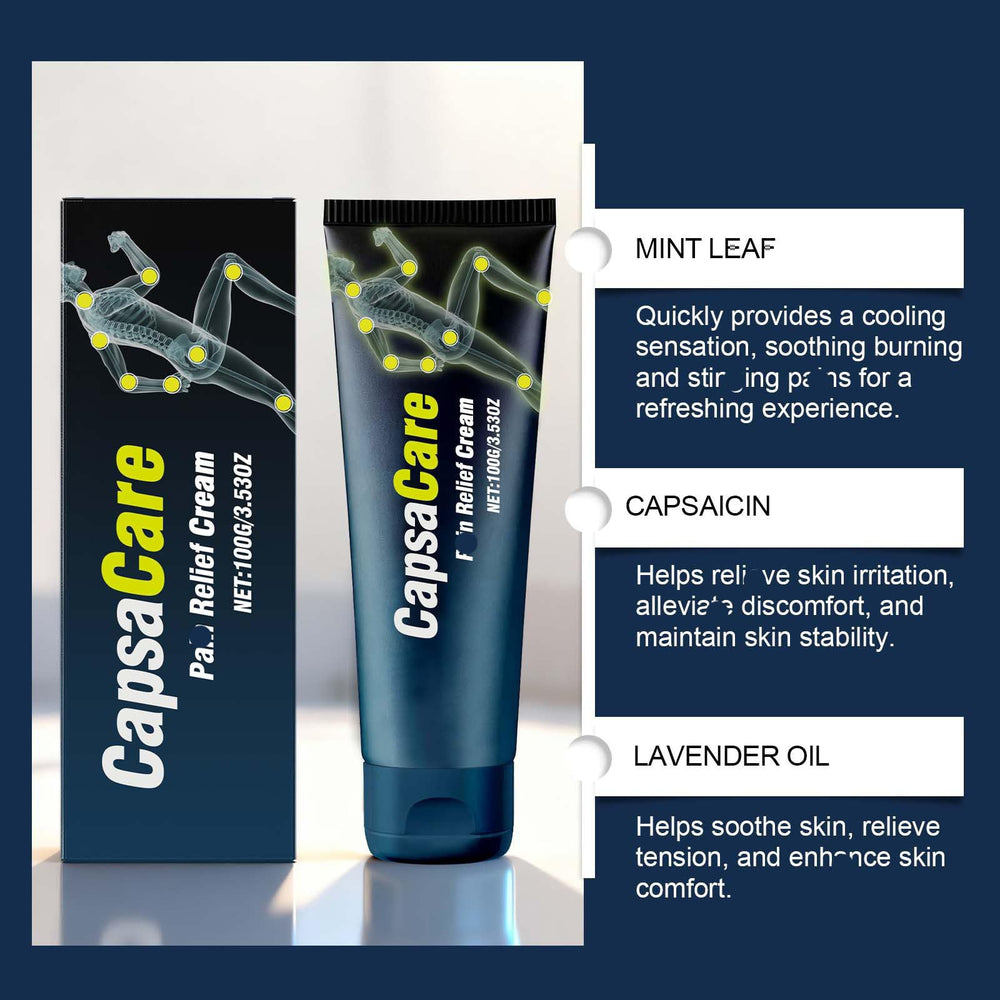 Bicotand CapsCare Relief Cream neck-shoulder application highlights back-and-neck relief potential.