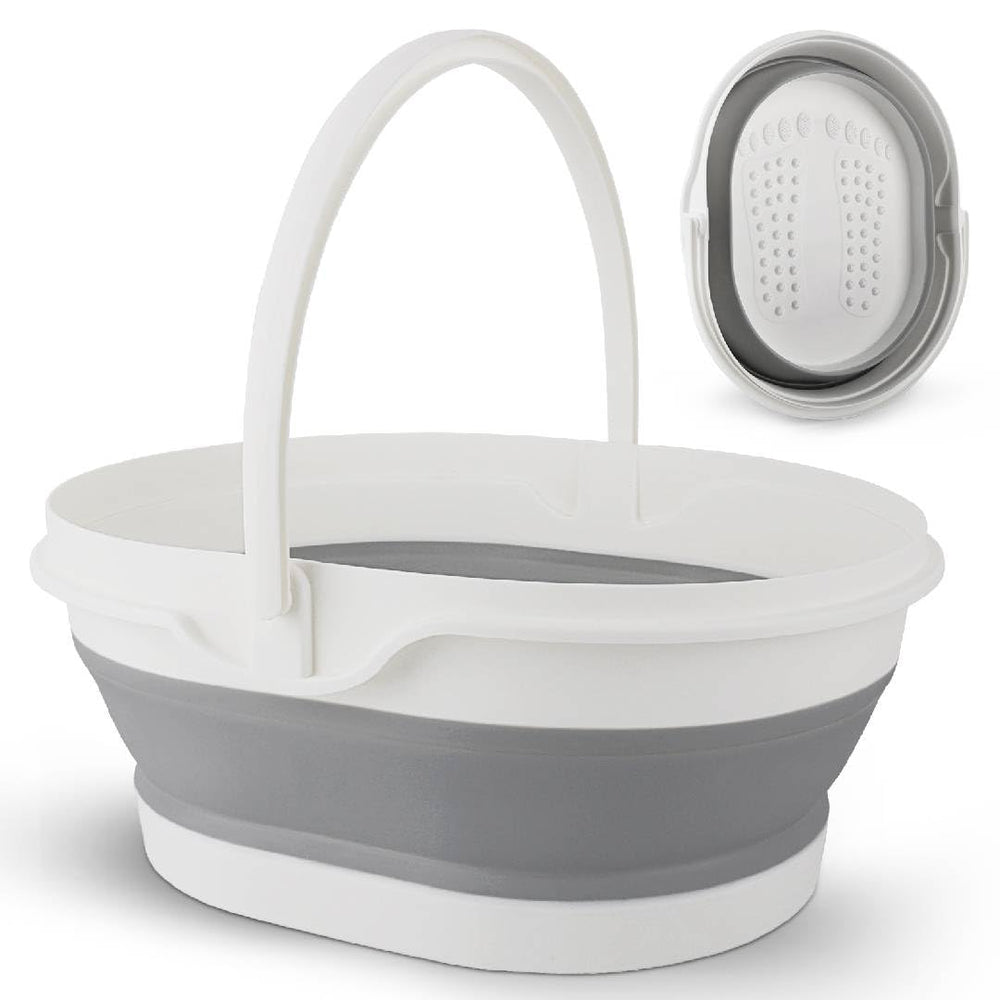 BIDFUL collapsible foot soaking tub folded for compact storage and travel ease