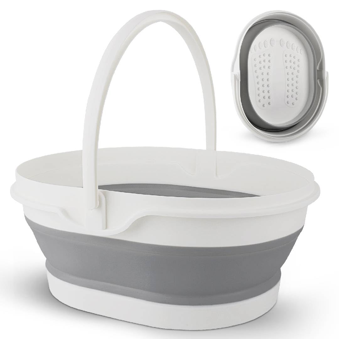 BIDFUL collapsible foot soaking tub folded for compact storage and travel ease