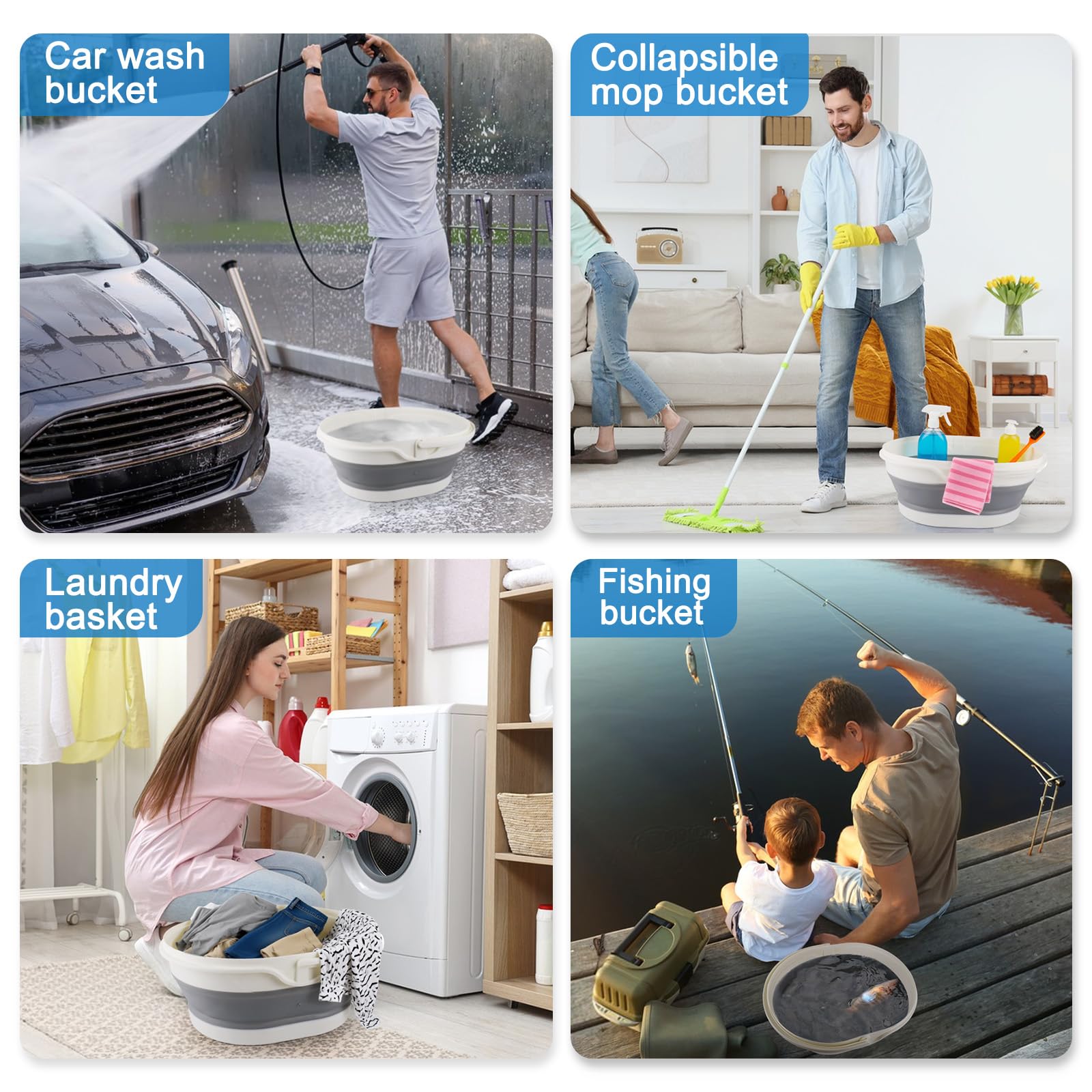 BIDFUL multi-use collapsible bucket doubles as foot soak tub and laundry tub