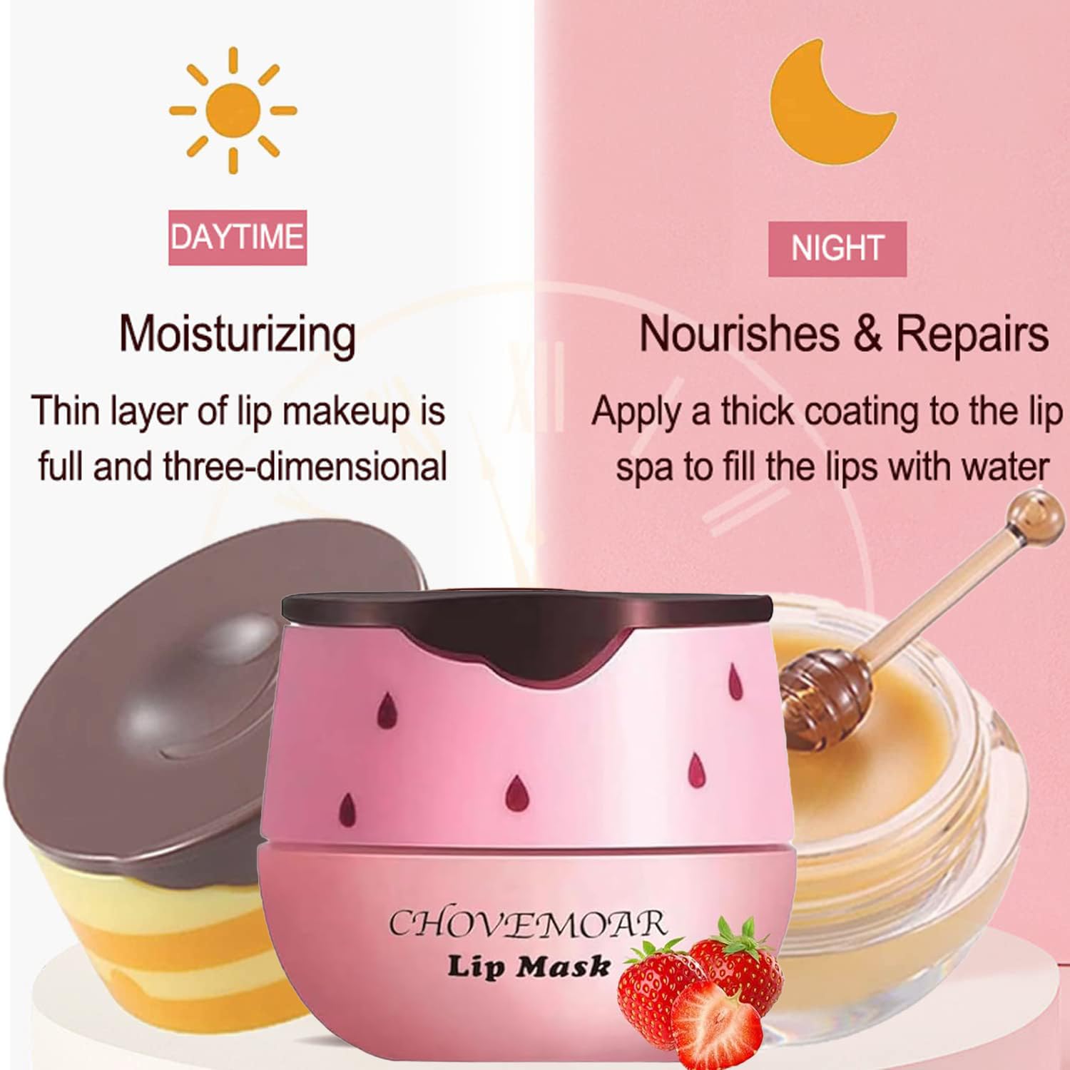 Biewals honey strawberry mask application on lips for nourishing care