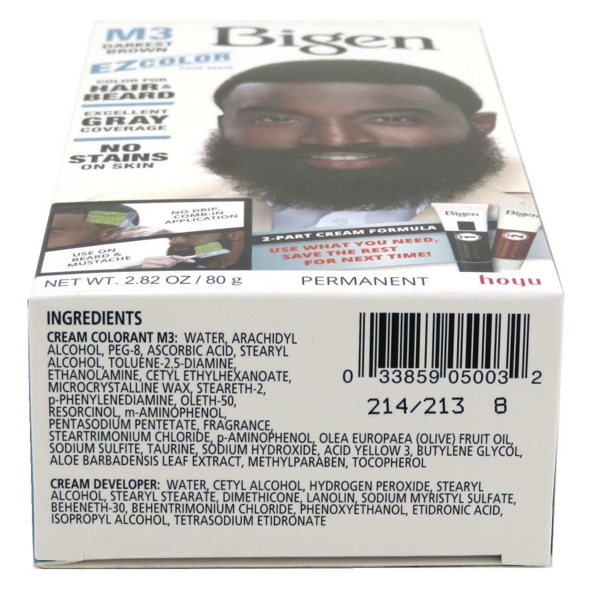 Bigen EZ Color for Men darkest brown kit during application highlighting creamy color formula