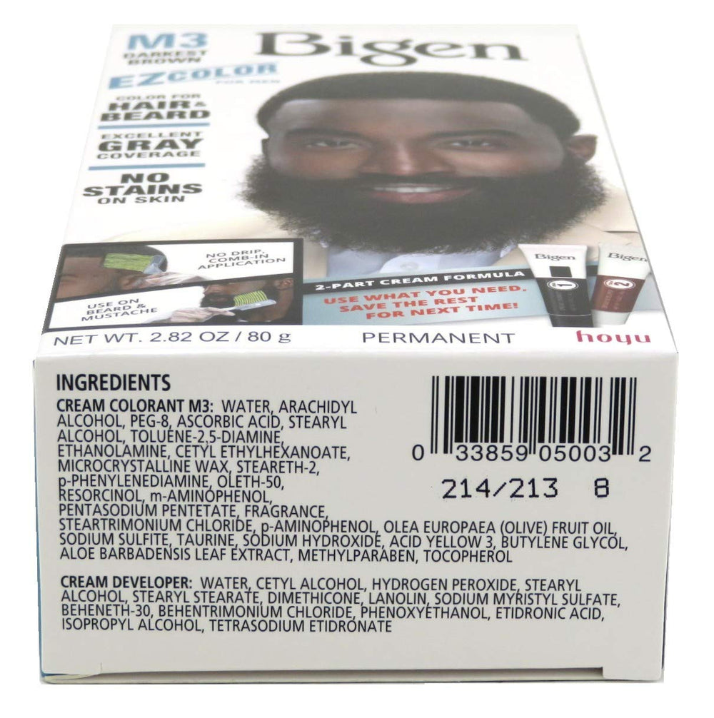 Bigen EZ Color for Men darkest brown kit during application highlighting creamy color formula