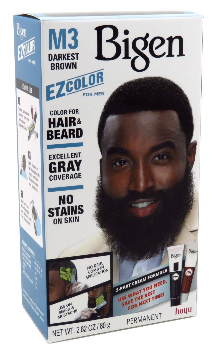 Bigen EZ Color for Men darkest brown kit pack shot showing the product for hair and beard coloring
