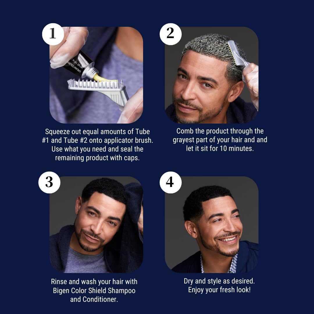 Bigen EZ Color for Men Medium Brown 3-Pack application step image for simple at-home use.