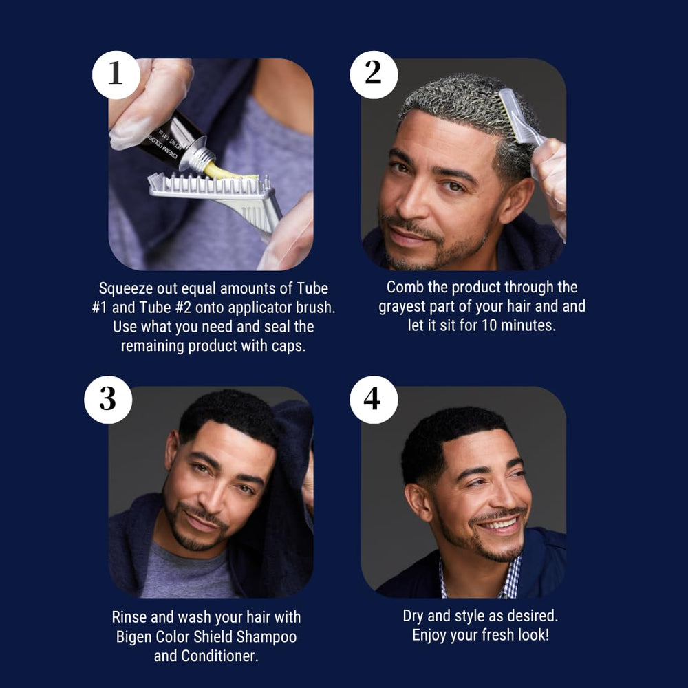 Bigen EZ Color for Men Medium Brown 3-Pack application step image for simple at-home use.