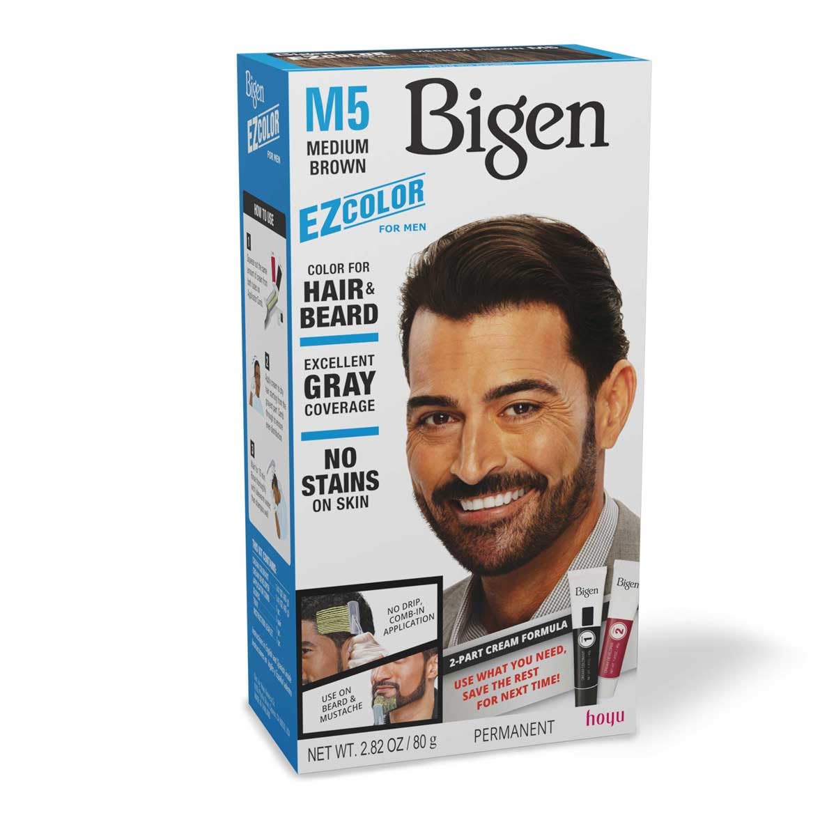 Bigen EZ Color for Men Medium Brown 3-Pack beard color demonstration for even facial hair shade.