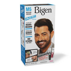 Bigen EZ Color for Men Medium Brown 3-Pack beard color demonstration for even facial hair shade.