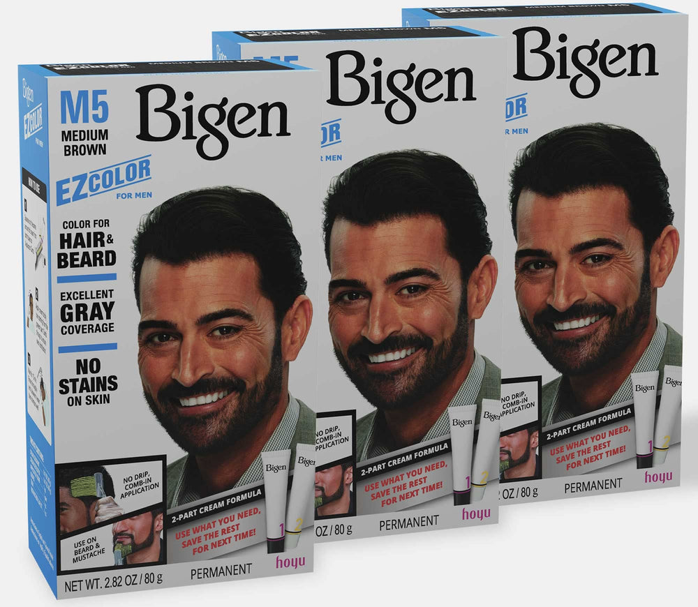 Bigen EZ Color for Men Medium Brown 3-Pack box shows convenient packaging for touch-ups.