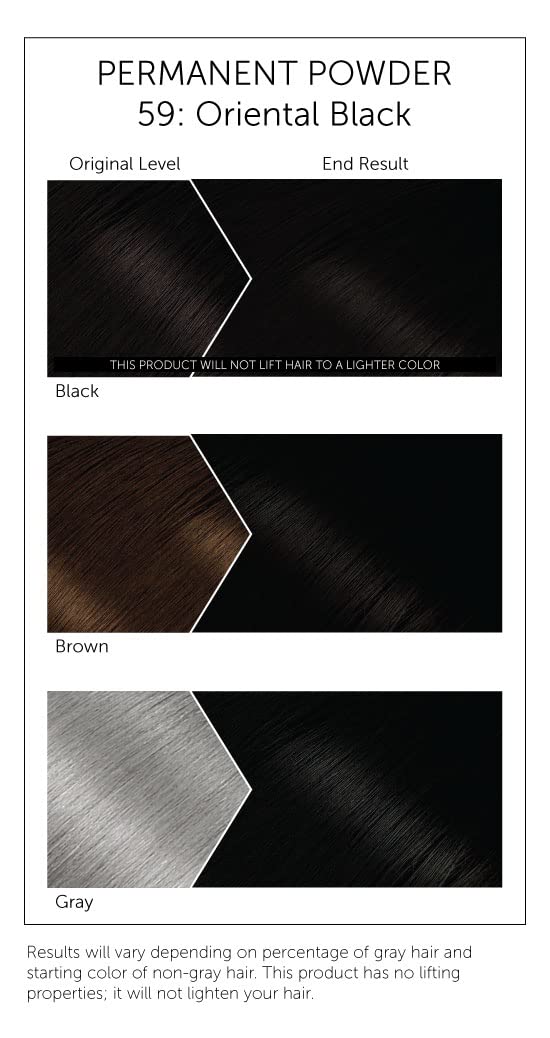 Bigen Oriental Black Powder results in deep natural black color on hair